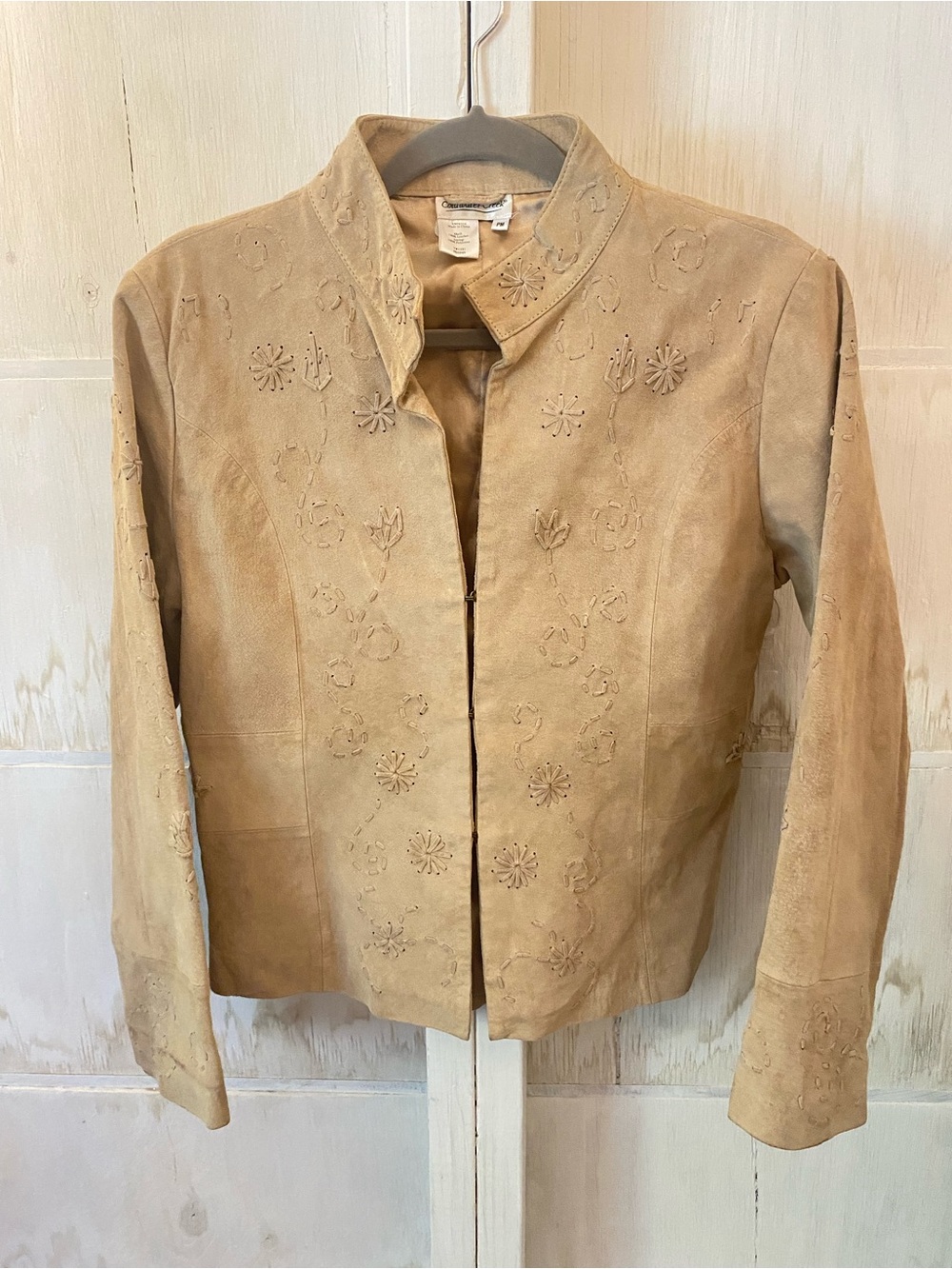 Coldwater Creek Beige Suede Embroidered Jacket